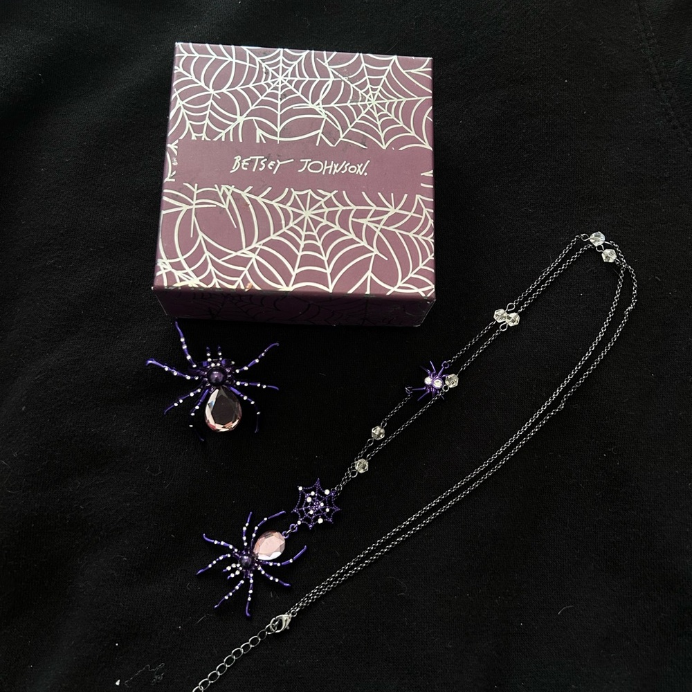 Betsey Johnson Black and Purple Spider Jewelry Set